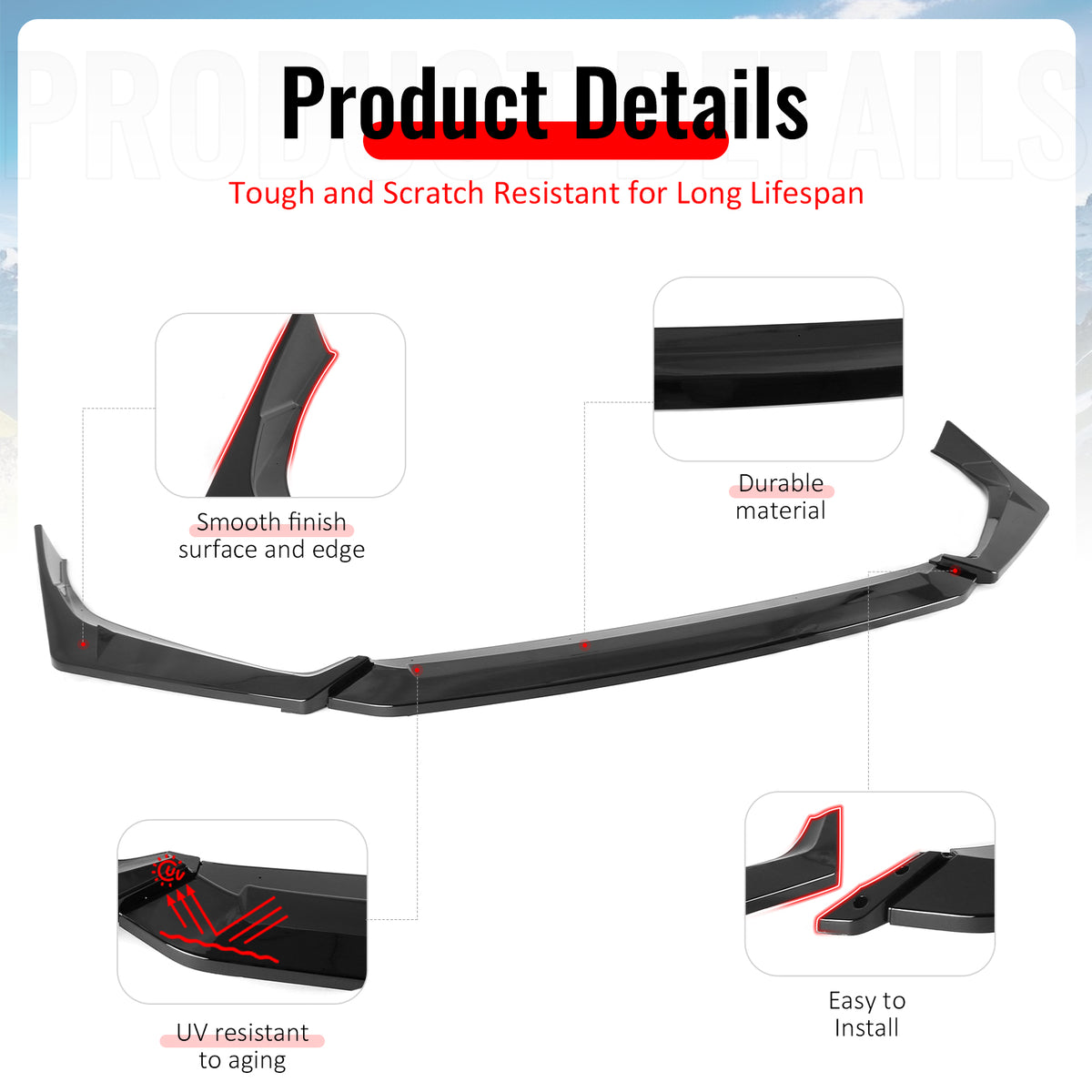 Fits 25-26 Honda Civic IKON Style Front Bumper Lip Spoiler PP Gloss Black 3PCS