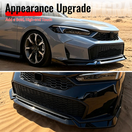 Fits 25-26 Honda Civic IKON Style Front Bumper Lip Spoiler PP Gloss Black 3PCS