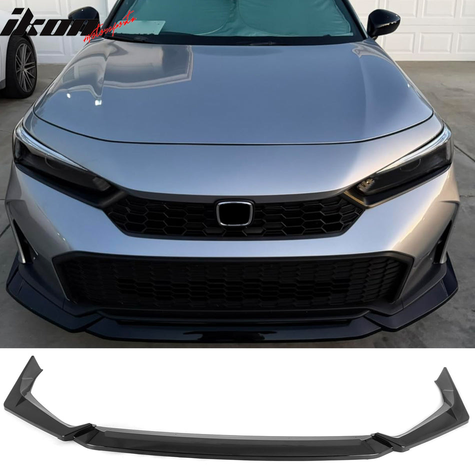 2025-2026 Honda Civic 3PCS Front Lower Bumper Lip Air Dam Chin Spoiler Splitter IKON Style Gloss Black PP Polypropylene