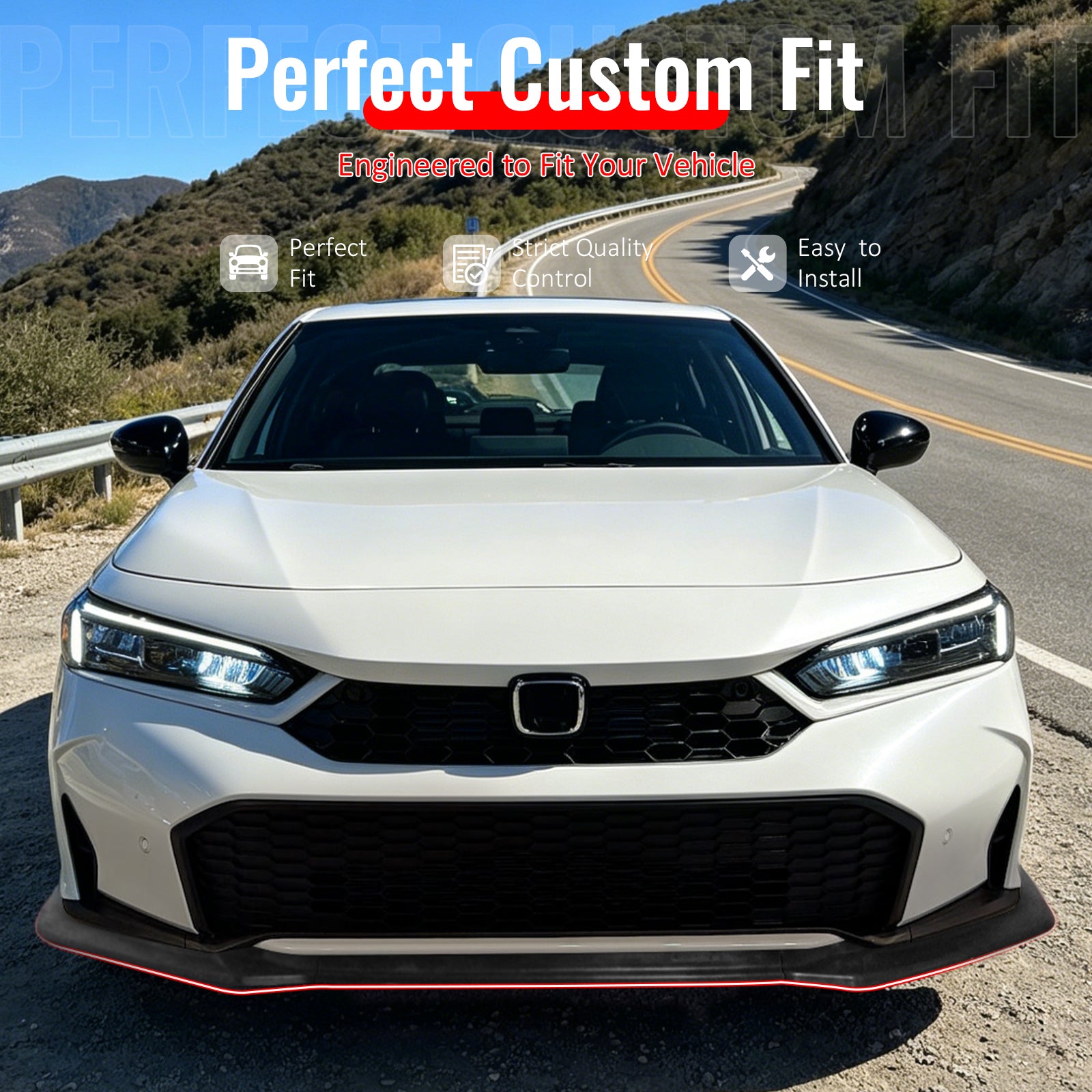 IKON MOTORSPORTS Front Bumper Lip, Compatible with 2025-2026 Honda Civic Sedan& Hatchback, GT Style Unpainted Black PU Air Dam Chin Spoiler Protector Splitter 3PCS