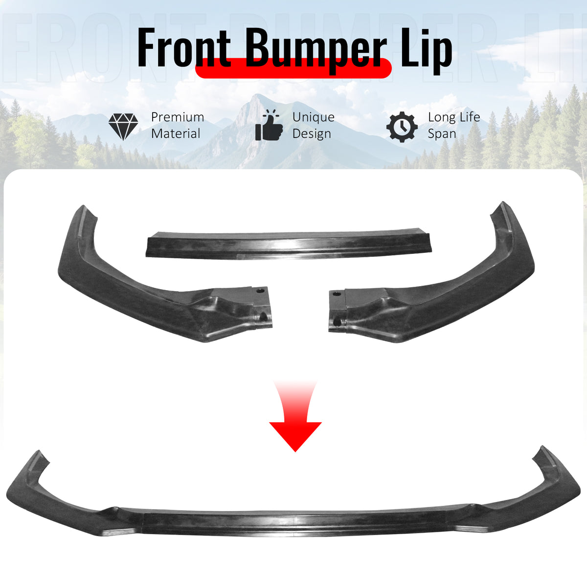 Fits 25-26 Honda Civic GT Style 3PCS Front Bumper Lip Lower Spoiler Unpainted PU