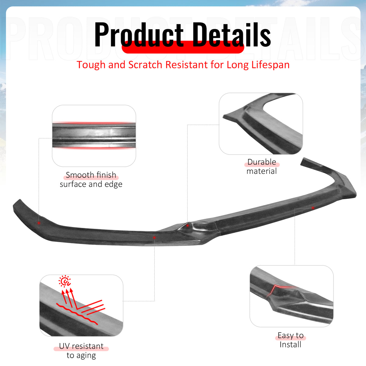 Fits 25-26 Honda Civic GT Style 3PCS Front Bumper Lip Lower Spoiler Unpainted PU