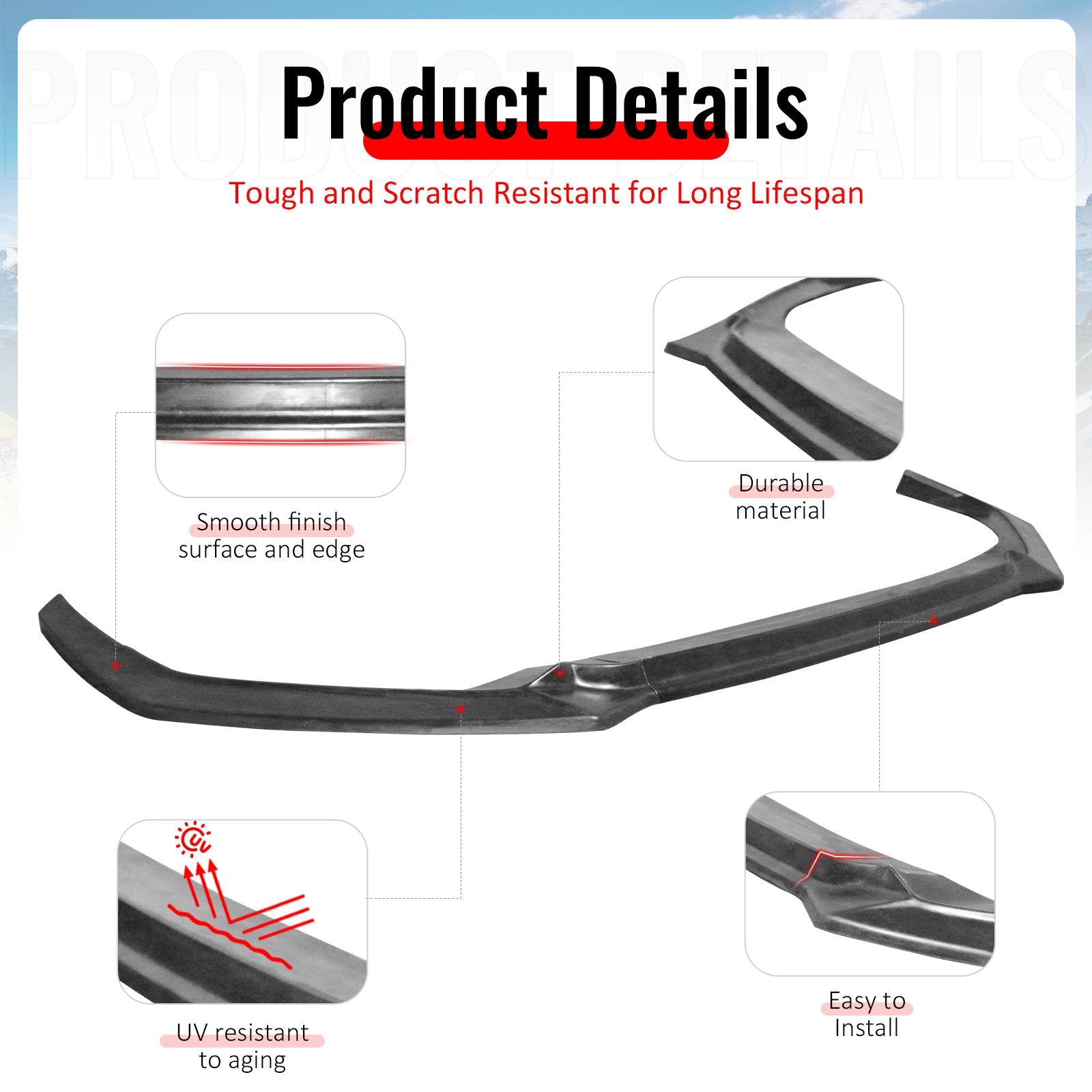 Fits 25-26 Honda Civic GT Style 3PCS Front Bumper Lip Lower Spoiler Unpainted PU
