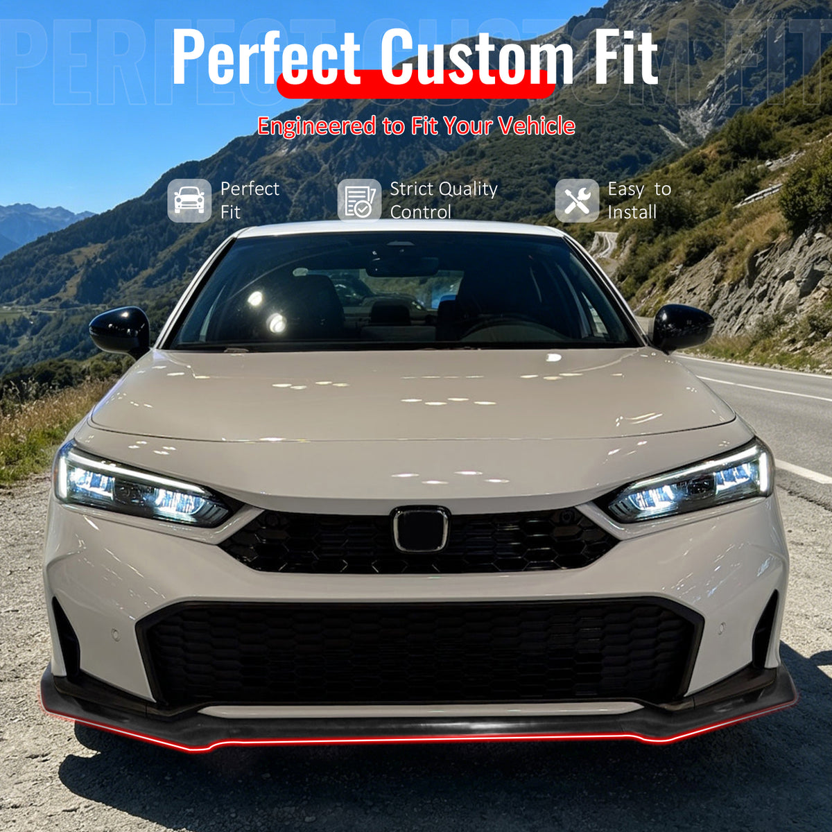IKON MOTORSPORTS Front Bumper Lip, Compatible with 2025-2026 Honda Civic Sedan& Hatchback, IKFM Style Unpainted Black PU Air Dam Chin Spoiler Protector Splitter 3PCS