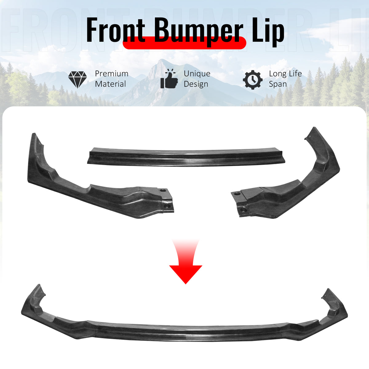 Fits 25-26 Honda Civic IKFM Style 3PC Front Bumper Lip Chin Spoiler Unpainted PU