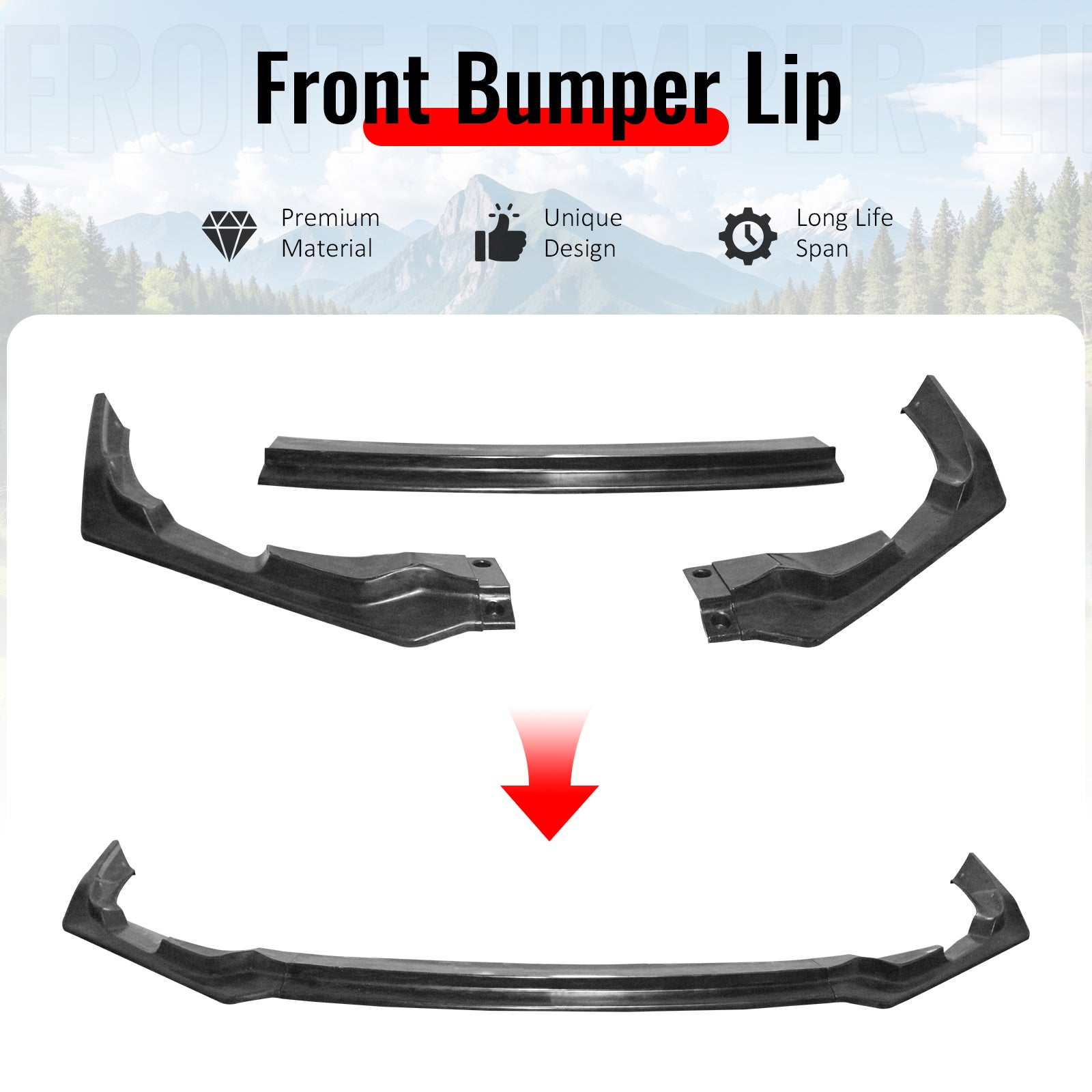 Fits 25-26 Honda Civic IKFM Style 3PC Front Bumper Lip Chin Spoiler Unpainted PU