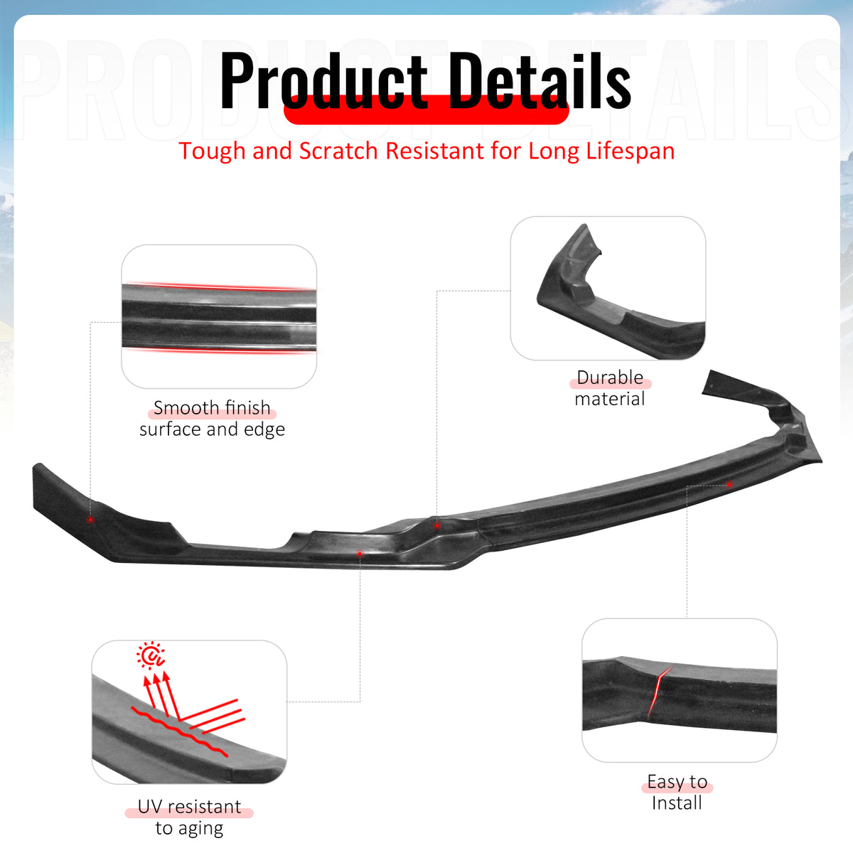 Fits 25-26 Honda Civic IKFM Style 3PC Front Bumper Lip Chin Spoiler Unpainted PU