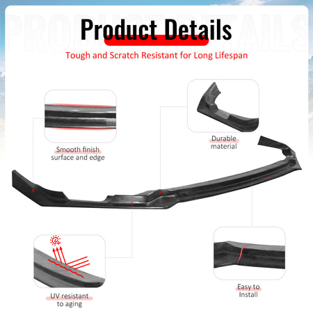 Fits 25-26 Honda Civic IKFM Style 3PC Front Bumper Lip Chin Spoiler Unpainted PU