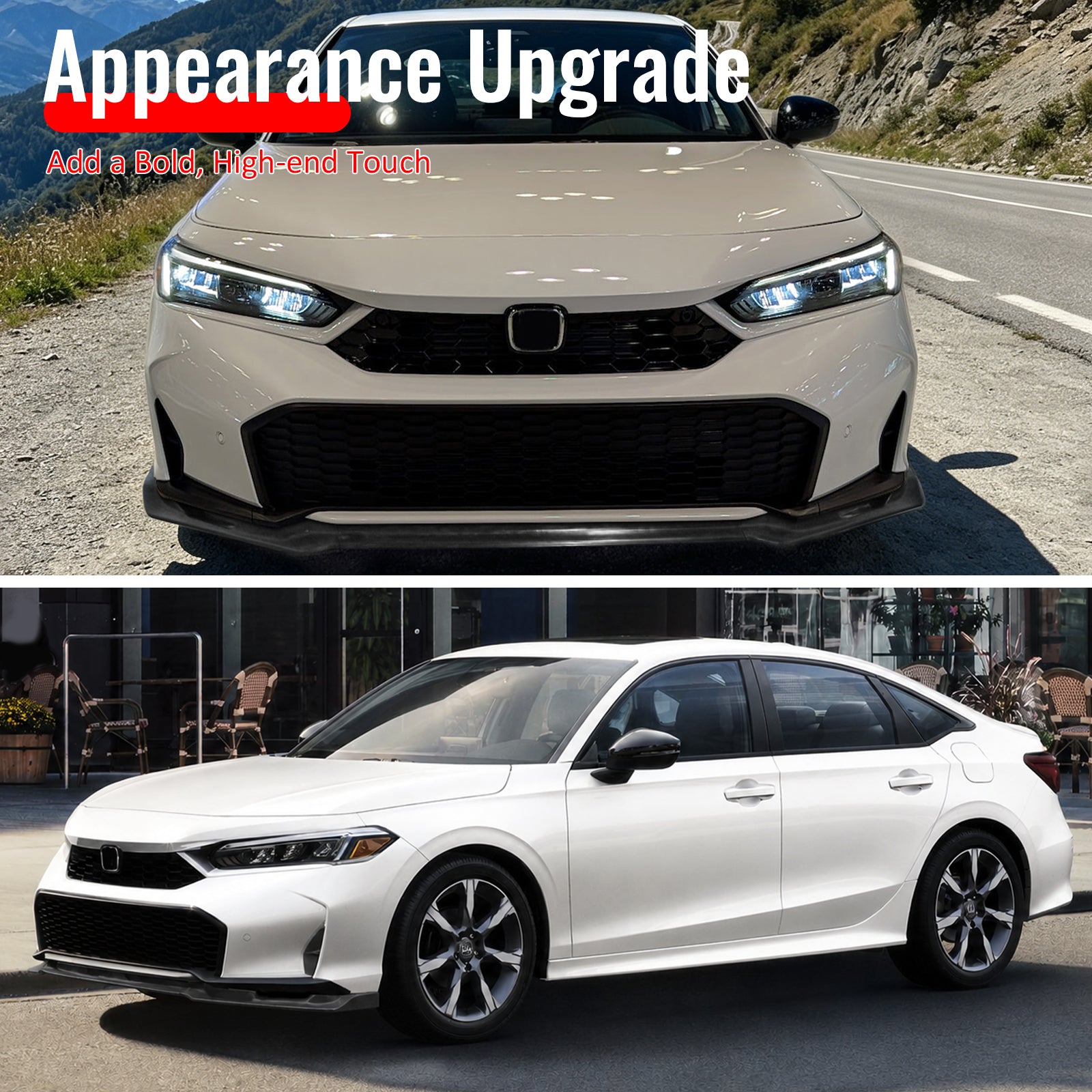 Fits 25-26 Honda Civic IKFM Style 3PC Front Bumper Lip Chin Spoiler Unpainted PU