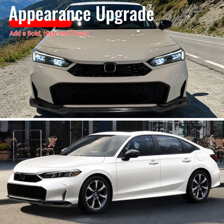 Fits 25-26 Honda Civic IKFM Style 3PC Front Bumper Lip Chin Spoiler Unpainted PU