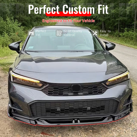 IKON MOTORSPORTS Front Bumper Lip, Compatible with 2025-2026 Honda Civic Sedan & Hatchack, SWA Style Gloss Black ABS Air Dam Chin Spoiler Protector Splitter 5PCS