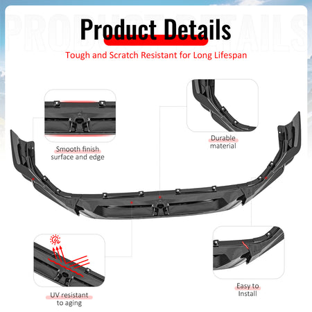 Fits 25-26 Honda Civic SWA Style Front Bumper Lip Spoiler Gloss Black ABS 5PCS