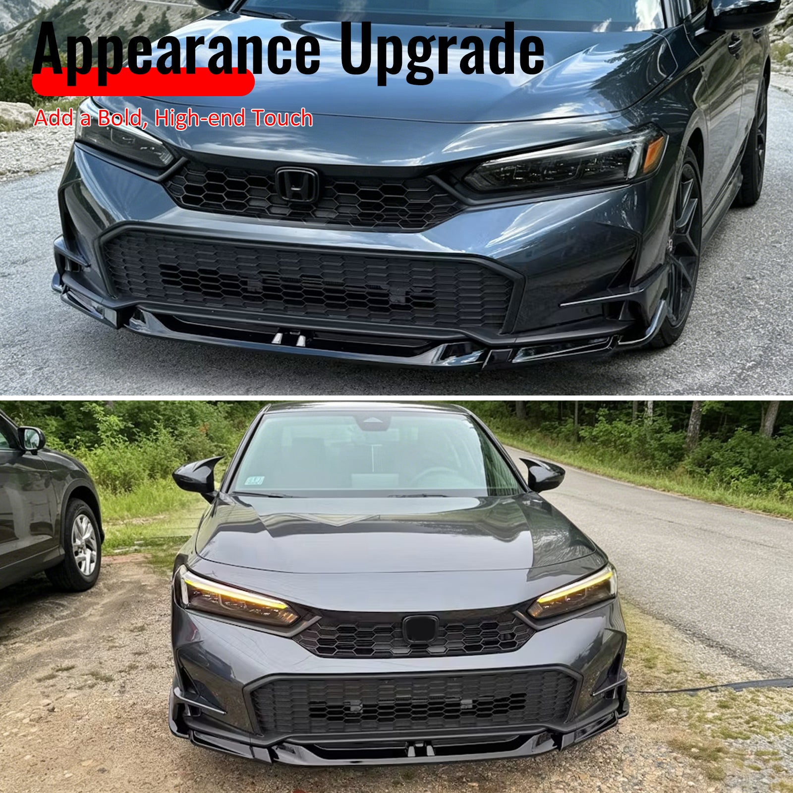 Fits 25-26 Honda Civic SWA Style Front Bumper Lip Spoiler Gloss Black ABS 5PCS