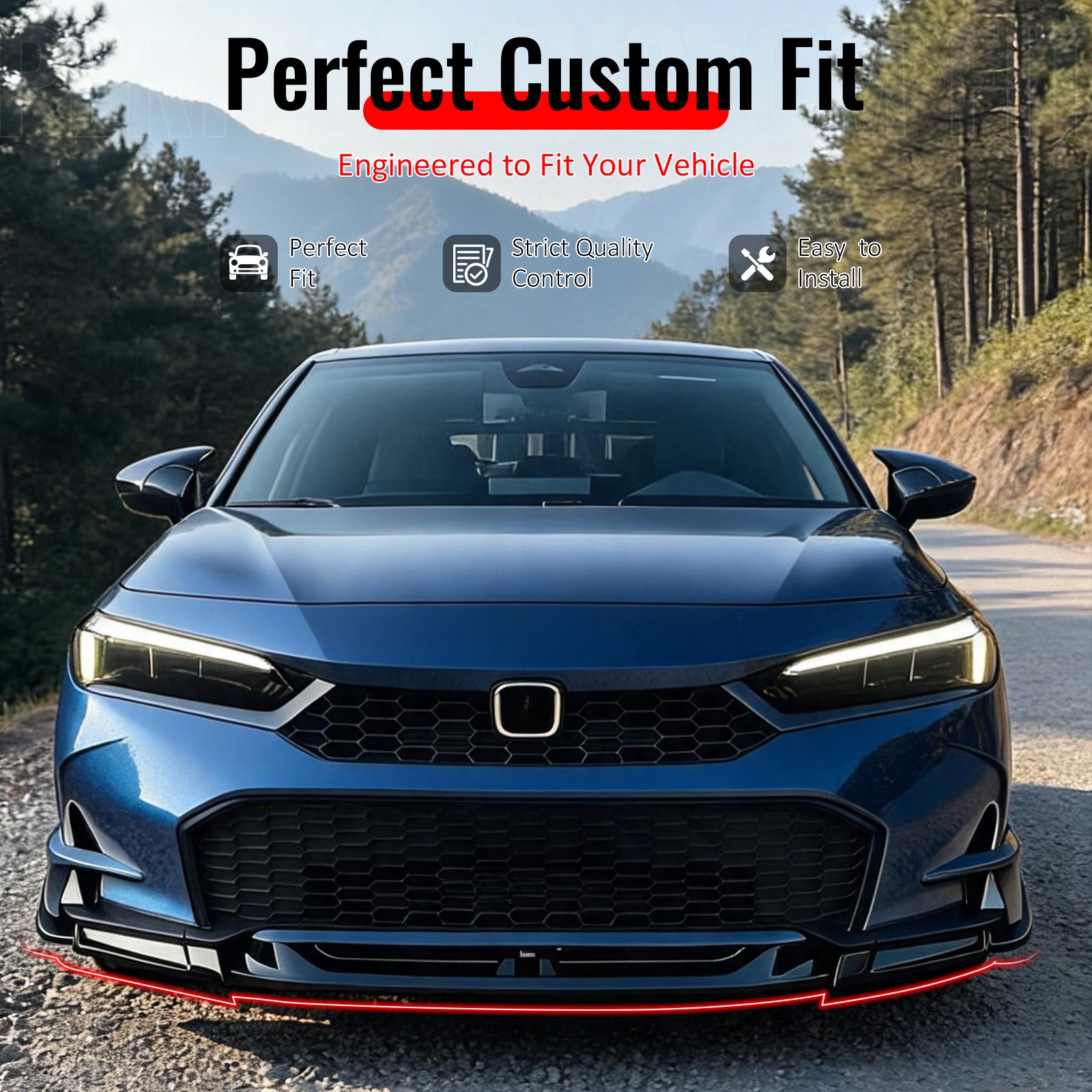 IKON MOTORSPORTS Front Bumper Lip, Compatible with 2025-2026 Honda Civic Sedan & Hatchack, SWA Style Primer Black ABS Air Dam Chin Spoiler Protector Splitter 5PCS