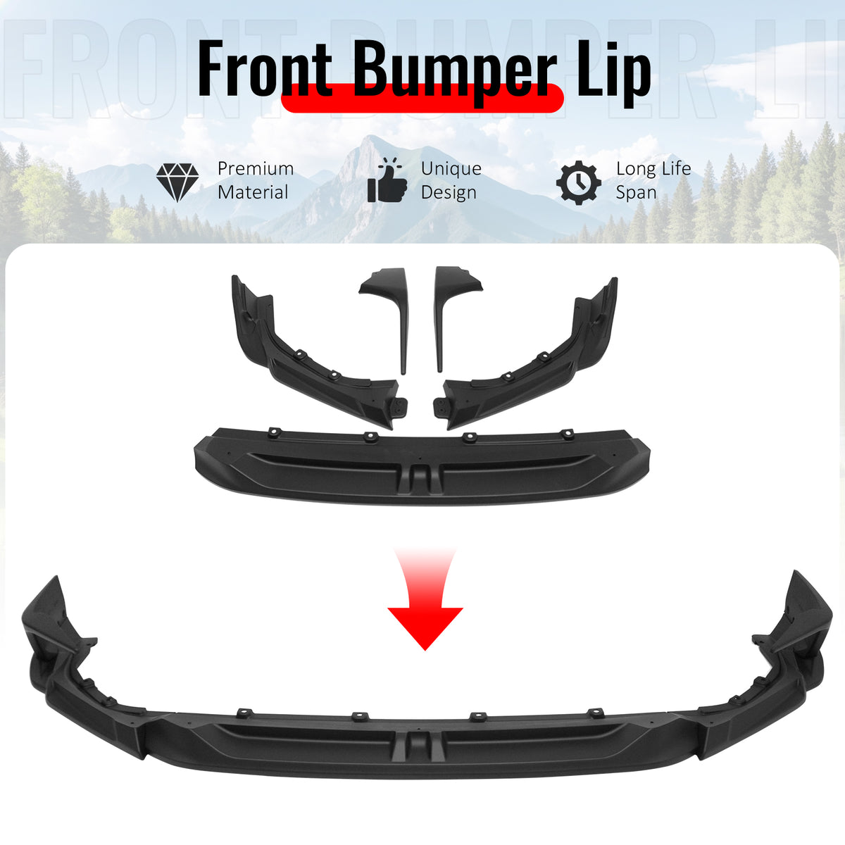 Fits 25-26 Honda Civic SWA Style Front Bumper Lip Spoiler Primer Black ABS 5PCS