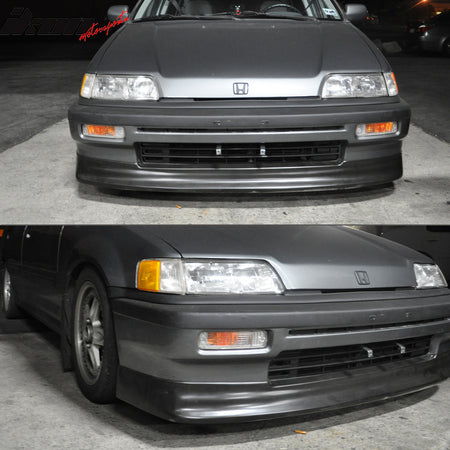 Front Bumper Lip Compatible With 1988-1991 Honda Civic, CS Style PU Black Front Lip Spoiler Splitter Under Chin Spoiler Add On by IKON MOTORSPORTS, 1989 1990