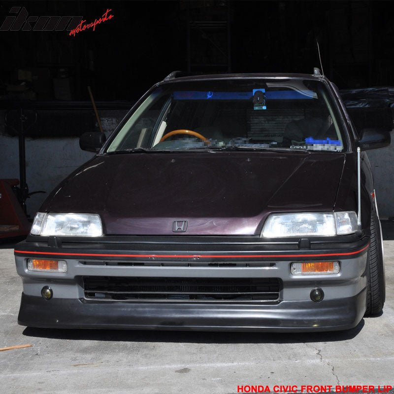 Front Bumper Lip Compatible With 1988-1991 Honda Civic, Spoiler Zenki Z Style Black Poly Urethane Air Dam Chin Diffuser by IKON MOTORSPORTS, 1989 1990