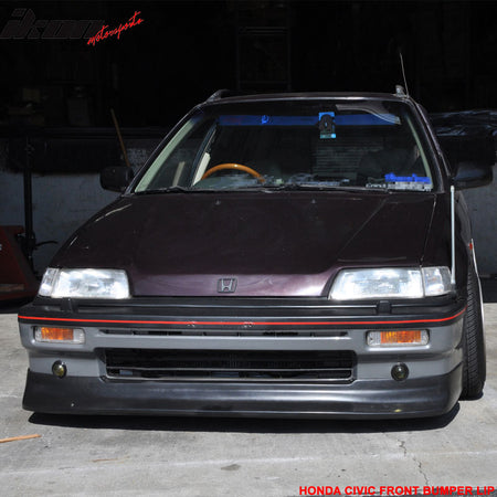 Front Bumper Lip Compatible With 1988-1991 Honda Civic, Spoiler Zenki Z Style Black Poly Urethane Air Dam Chin Diffuser by IKON MOTORSPORTS, 1989 1990