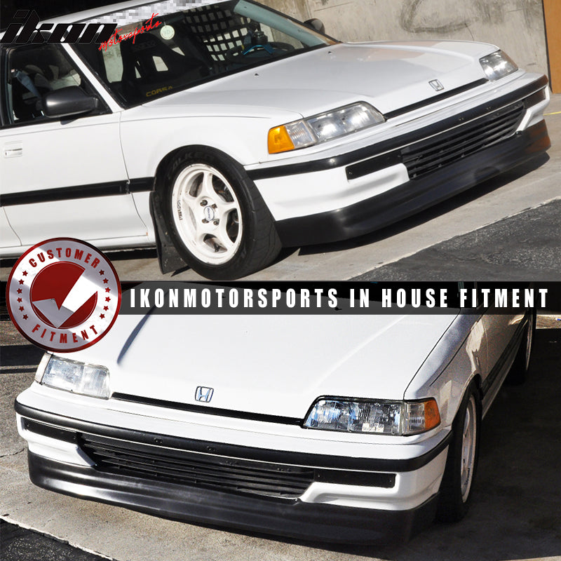 Front Bumper Lip Compatible With 1990-1991 Honda Civic3Dr HB 4Dr Sedan, CS Style PU Black Front Lip Spoiler Splitter Air Dam Chin Diffuser Add on by IKON MOTORSPORTS