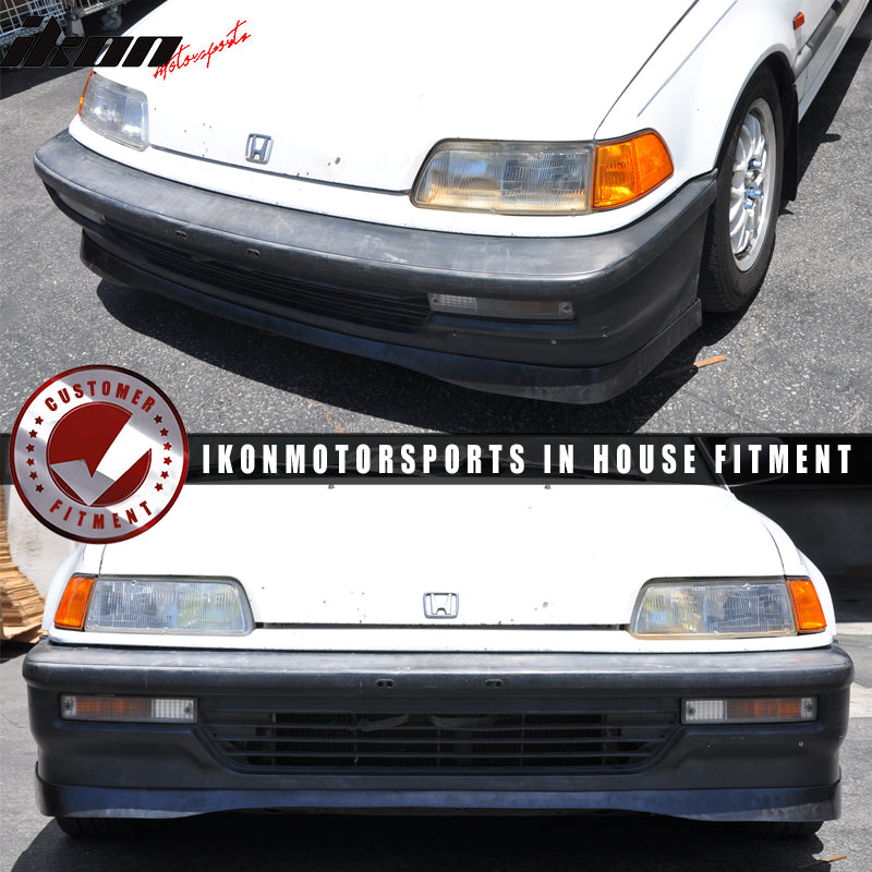 Front Bumper Lip Compatible With 1990-1991 Honda Civic, JDM Style PU Black Front Lip Spoiler Splitter Air Dam Chin Diffuser Add on by IKON MOTORSPORTS