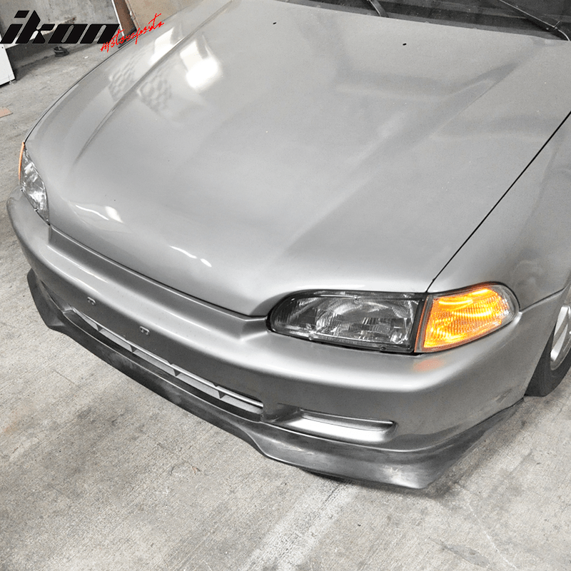 Front Bumper Lip Compatible With 1992-1995 Honda Civic 2Dr 3Dr, EVO Style PU Black Front Lip Spoiler Splitter by IKON MOTORSPORTS, 1993 1994