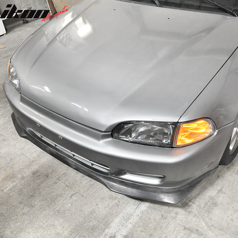 Front Bumper Lip Compatible With 1992-1995 Honda Civic 2Dr 3Dr, EVO Style PU Black Front Lip Spoiler Splitter by IKON MOTORSPORTS, 1993 1994