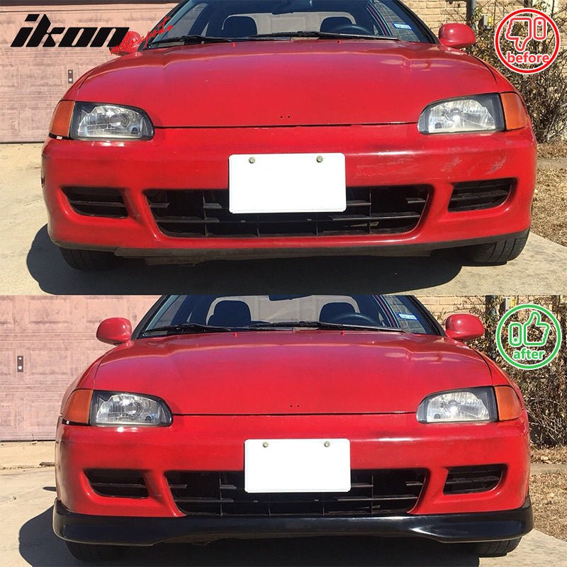 IKON MOTORSPORTS, Front Bumper Lip Compatible with 1992-1995 Honda Civic 2-Door Coupe & Hatchback, Front Lip Spoiler Air Dam Chin Splitter TR Style PP Polypropylene