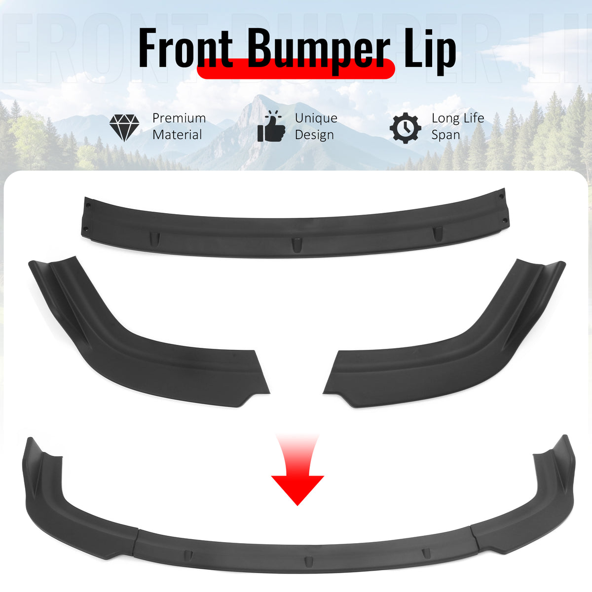 Fits 96-98 Honda Civic IKON Style Front Bumper Lip Spoiler Matte Black PP 3PCS