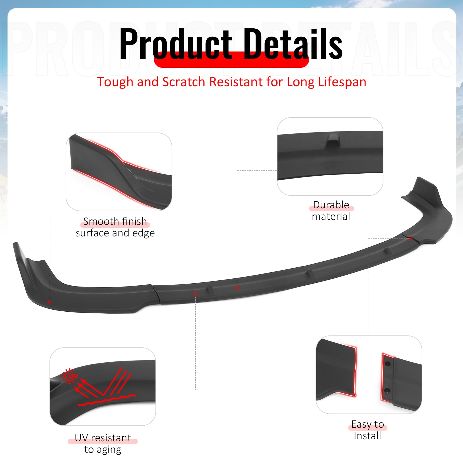 Fits 96-98 Honda Civic IKON Style Front Bumper Lip Spoiler Matte Black PP 3PCS