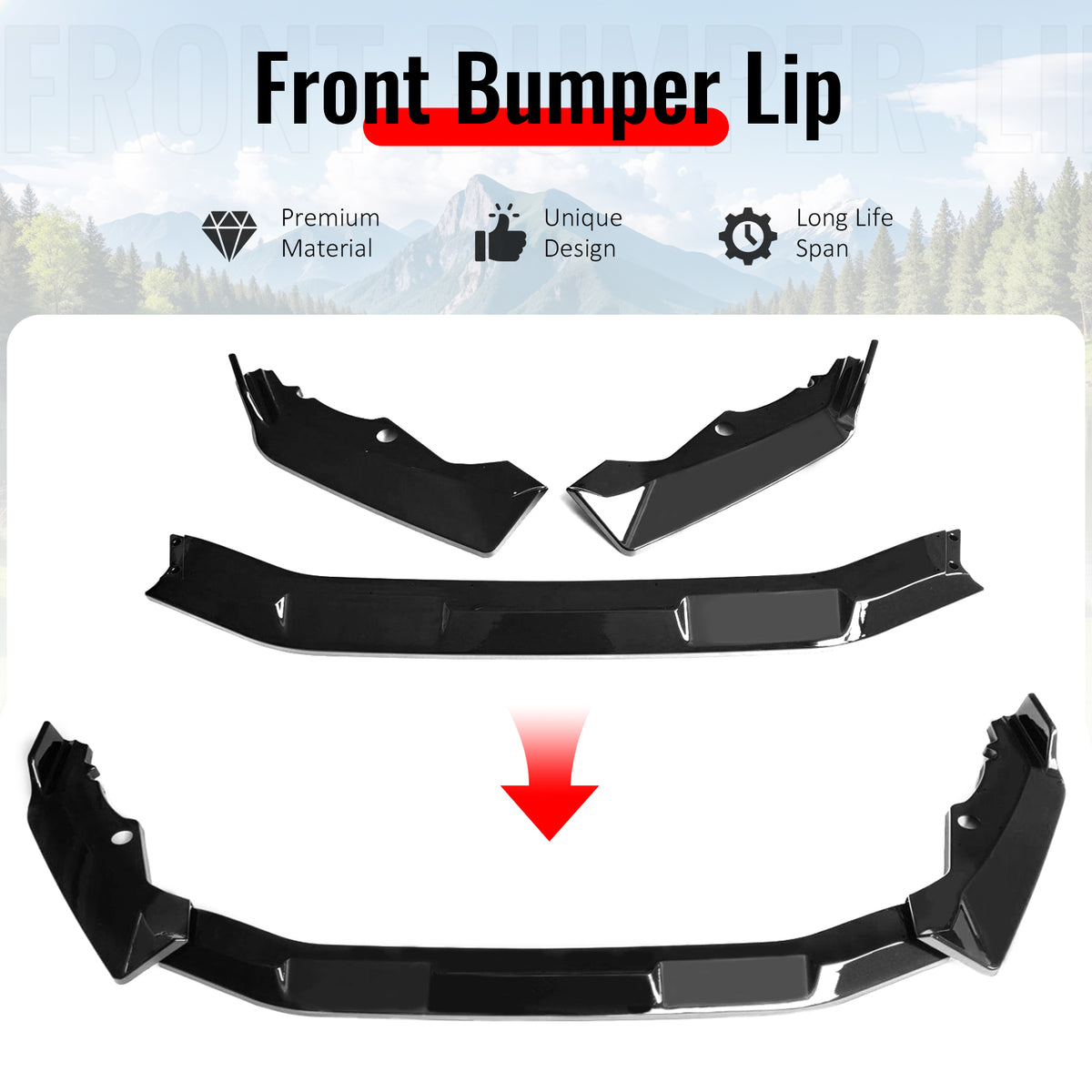 Fits 20-22 Honda CR-V IKON Style Front Bumper Lip Chin Spoiler Gloss Black 3PCS