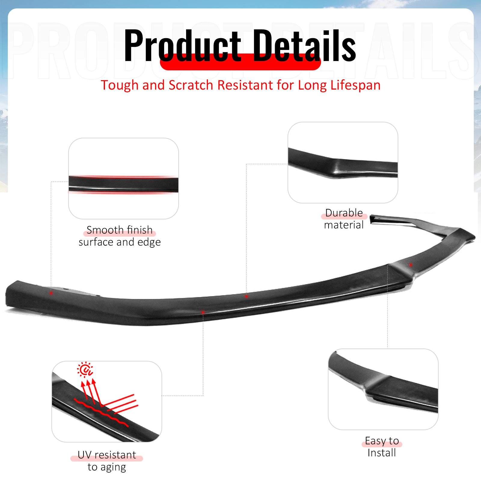 Fits 13-15 Honda Civic Sedan A-Spec Style Front Bumper Lip Spoiler PU Unpainted
