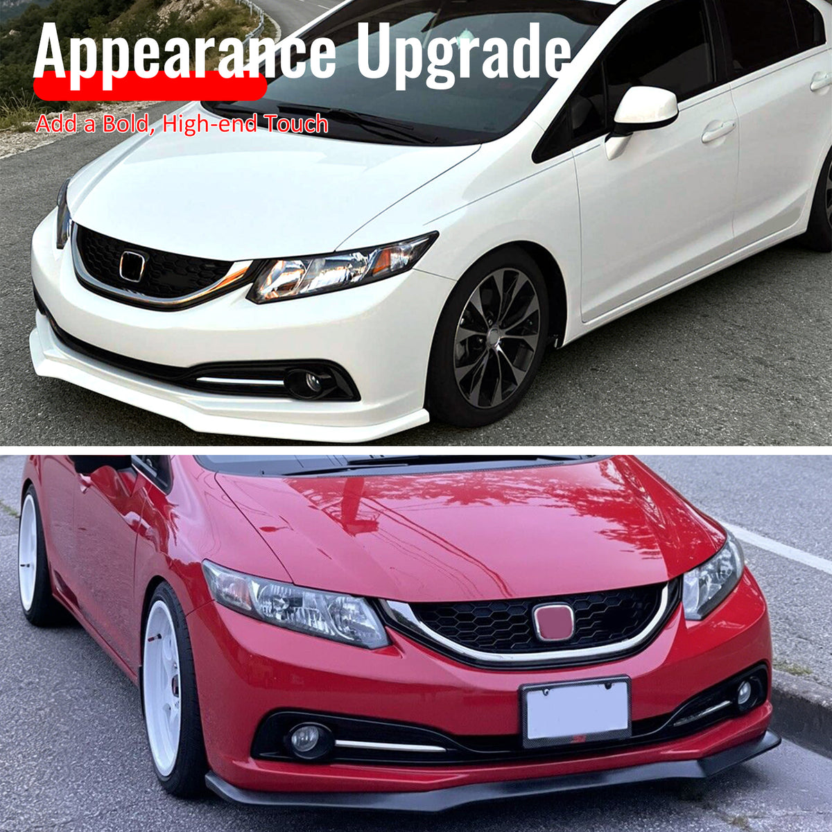 Fits 13-15 Honda Civic Sedan A-Spec Style Front Bumper Lip Spoiler PU Unpainted
