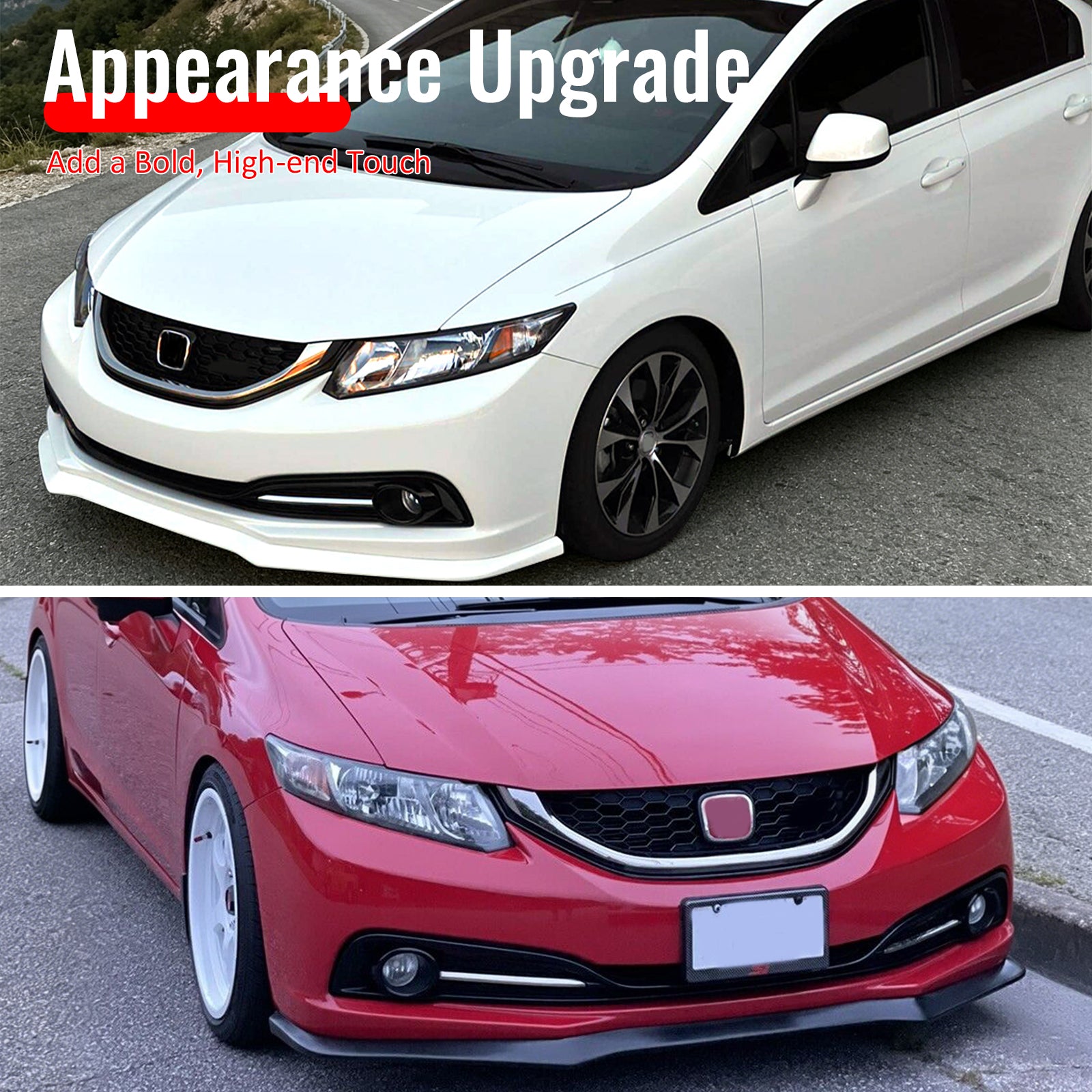 Fits 13-15 Honda Civic Sedan A-Spec Style Front Bumper Lip Spoiler PU Unpainted