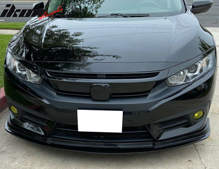 IKON MOTORSPORTS Front Bumper Lip, Compatible with 2016-2018 Honda Civic Coupe Sedan, MDA Style Unpainted Black PU Polyurethane Air Dam Chin Spoiler Protector Splitter