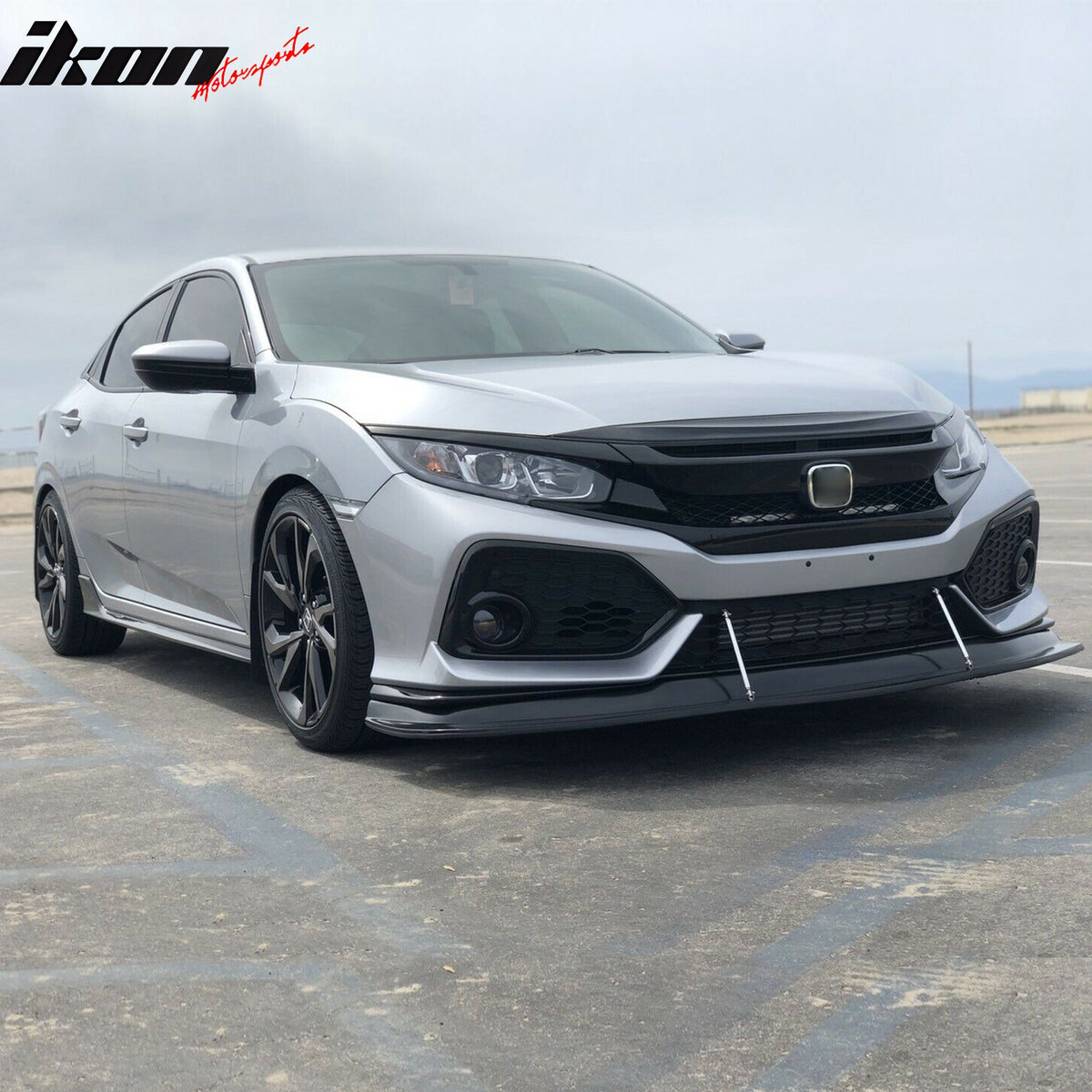 IKON MOTORSPORTS Front Bumper Lip, Compatible with 2017-2021 Honda Civic Si & Hatchback, MDA Style Unpainted Black PU Polyurethane Air Dam Chin Spoiler Protector Splitter