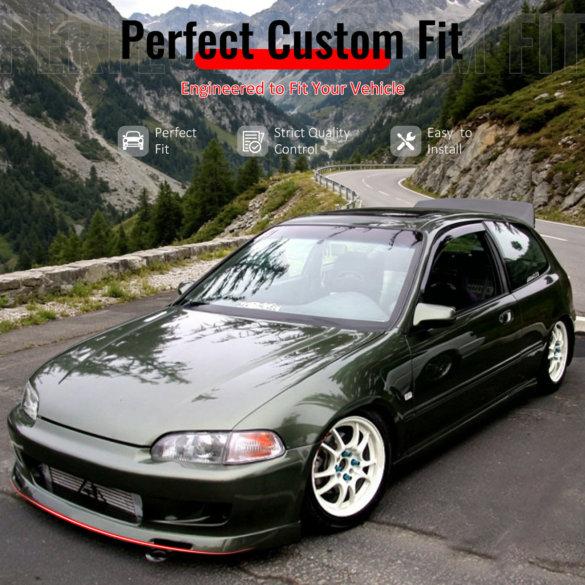 Fits 92-95 Honda Civic 2-Door BYS Style Front Bumper Lip Spoiler PU Unpainted