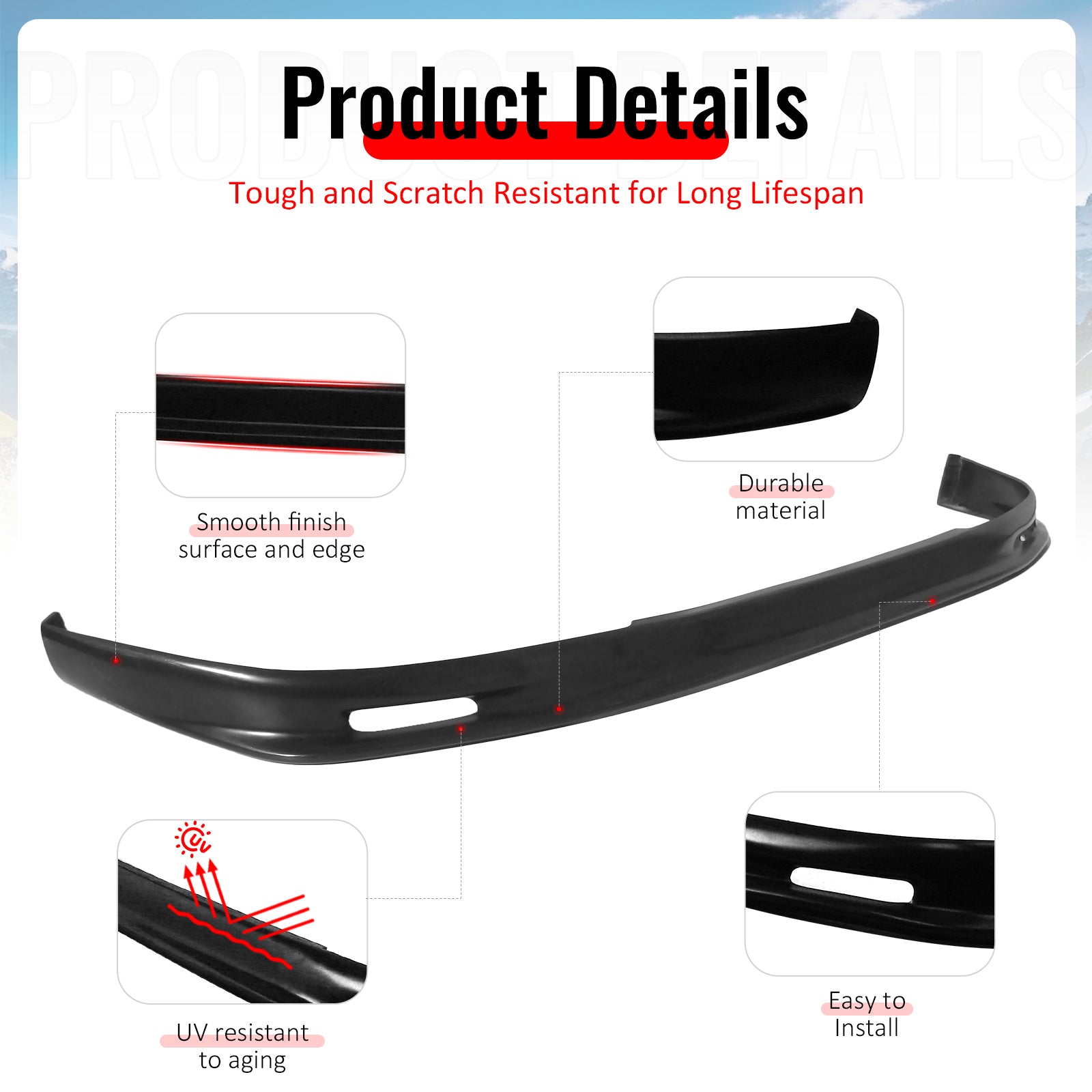 Fits 92-95 Honda Civic 2-Door Mugen Style Front Bumper Lip Spoiler PU Unpainted