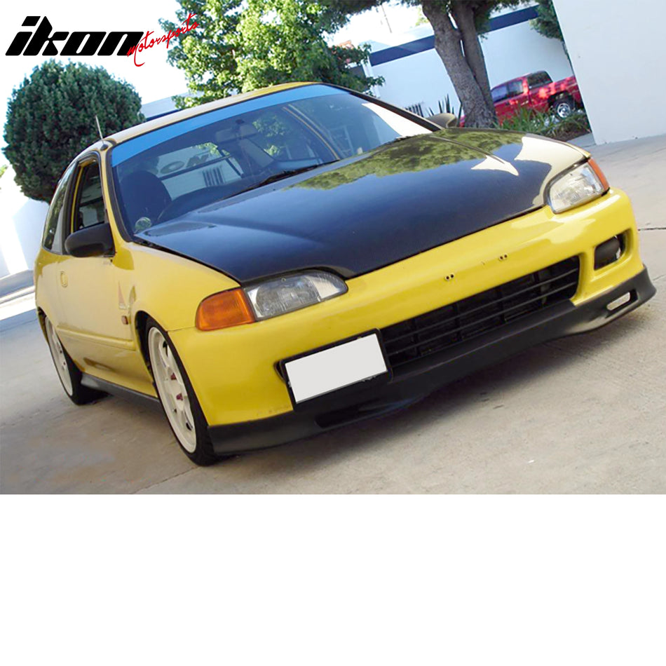 IKON MOTORSPORTS Front Bumper Lip, Compatible with 1992-1995 Honda Civic Coupe & Hatchback, Spoon Style Unpainted Black PU Polyurethane Air Dam Chin Spoiler Protector Splitter