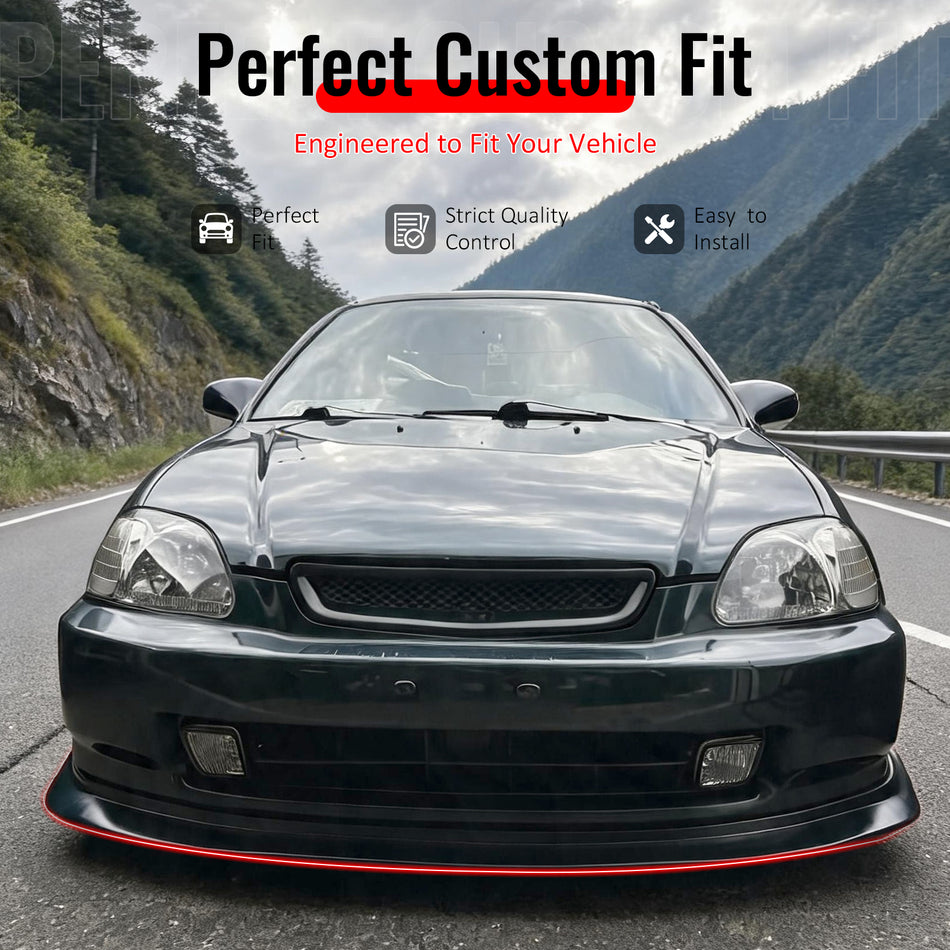 Fit 1996-1998 Honda Civic Front Bumper Lip DP Style Unpainted Black