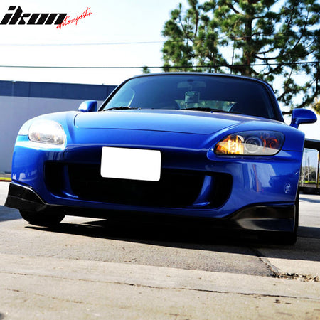 IKON MOTORSPORTS, Front Bumper Lip Spoiler Compatible With 2004-2009 Honda S2000 AP2 Convertible 2-Door, DS Style Unpainted Black PU Lip Bodykit Splitter Diffuser Air Dam Chin Diffuser, 2005 2006