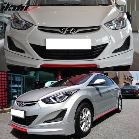 Front Lip Compatible With 2011-2015 Elantra, Factory FL Style Unpainted Black Polyurethane (PU) Spoiler Splitter Valance Chin Bodykit by IKON MOTORSPORTS, 2012 2013 2014