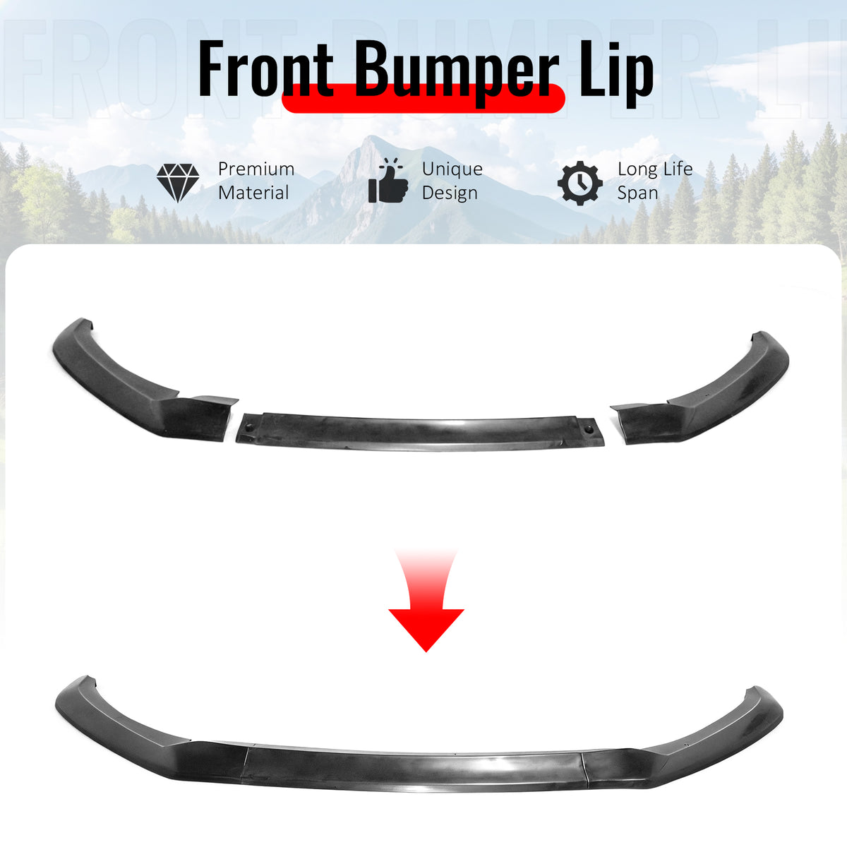 Fits 17-18 Hyundai Elantra GT Style Unpainted Front Bumper Lip Spoiler PU 3PCS