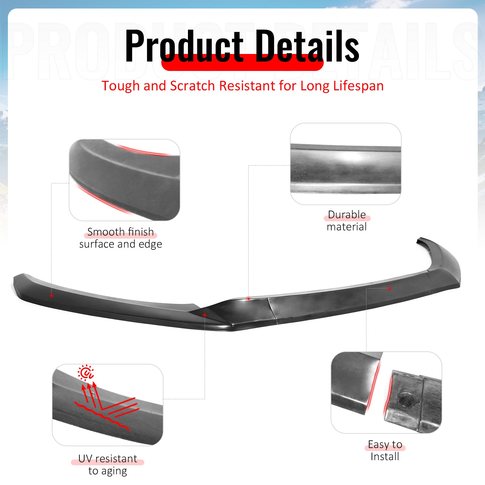 Fits 17-18 Hyundai Elantra GT Style Unpainted Front Bumper Lip Spoiler PU 3PCS