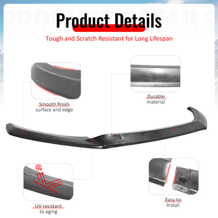 Fits 17-18 Hyundai Elantra GT Style Unpainted Front Bumper Lip Spoiler PU 3PCS