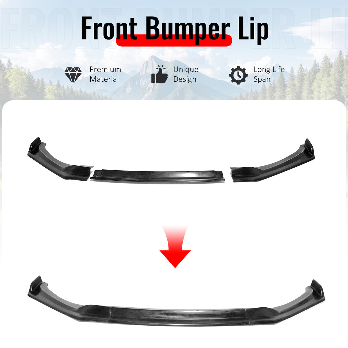 Fits 17-18 Hyundai Elantra IK4 Style PU Front Bumper Lip Spoiler Unpainted 3PCS