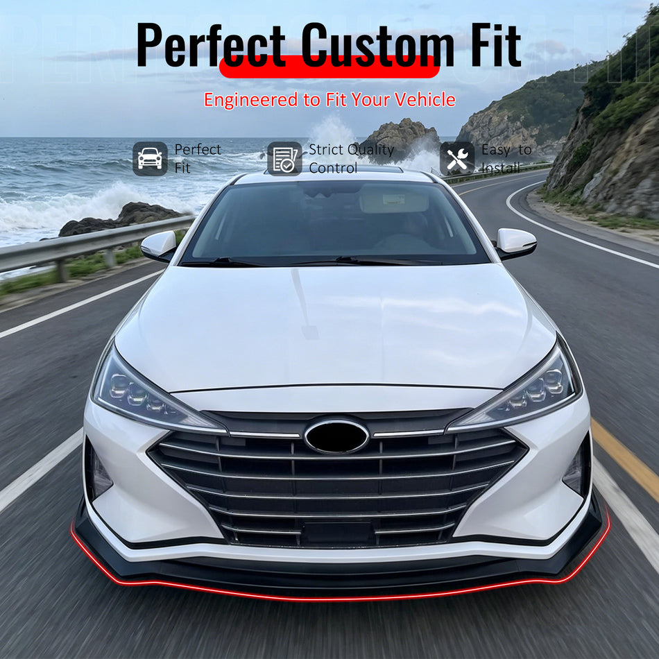 Fit 2019-2020 Hyundai Elantra Sedan Front Bumper Lip Unpainted Black PU