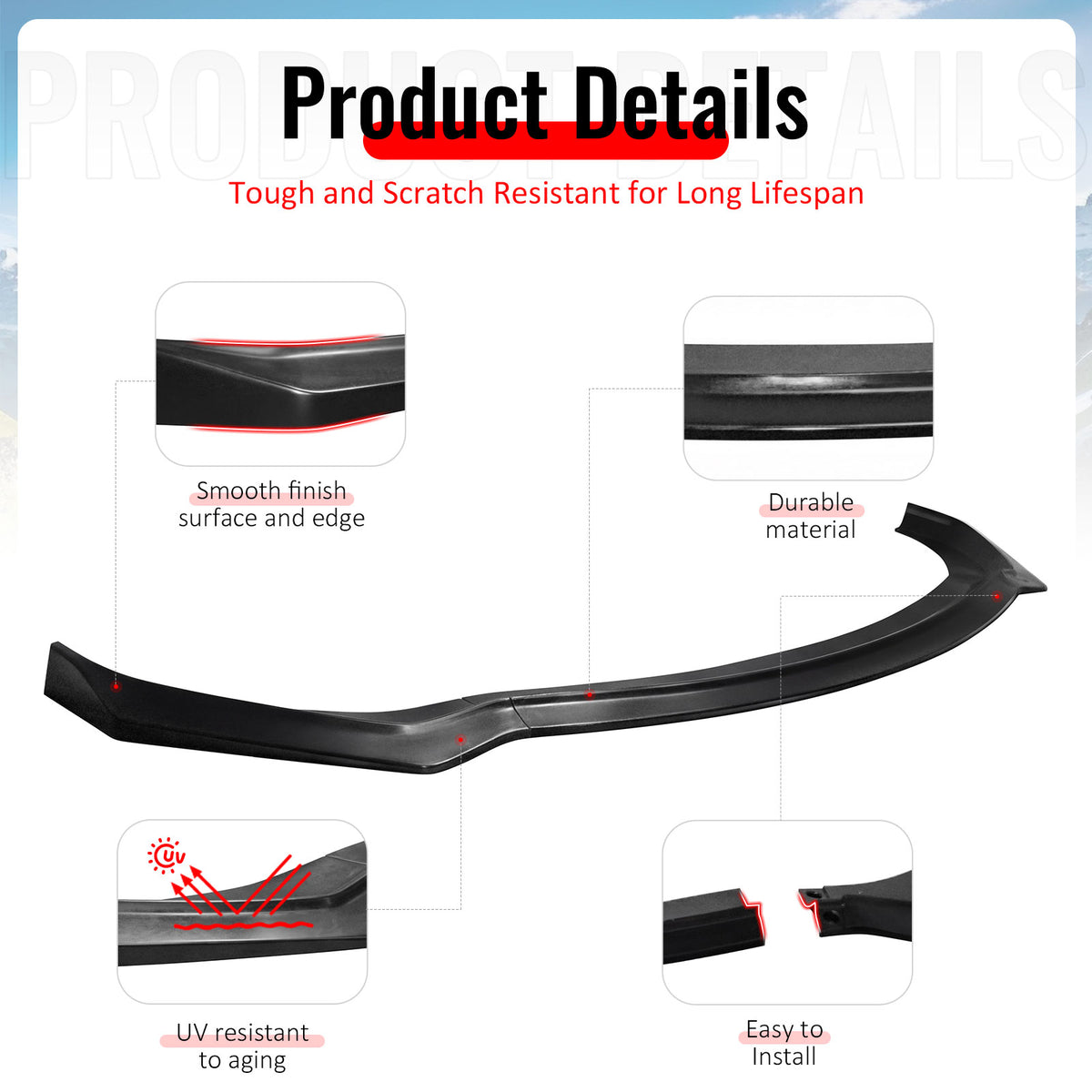 Fits 19-20 Hyundai Elantra Sedan IKON PU Front Bumper Lip Chin Spoiler Unpainted