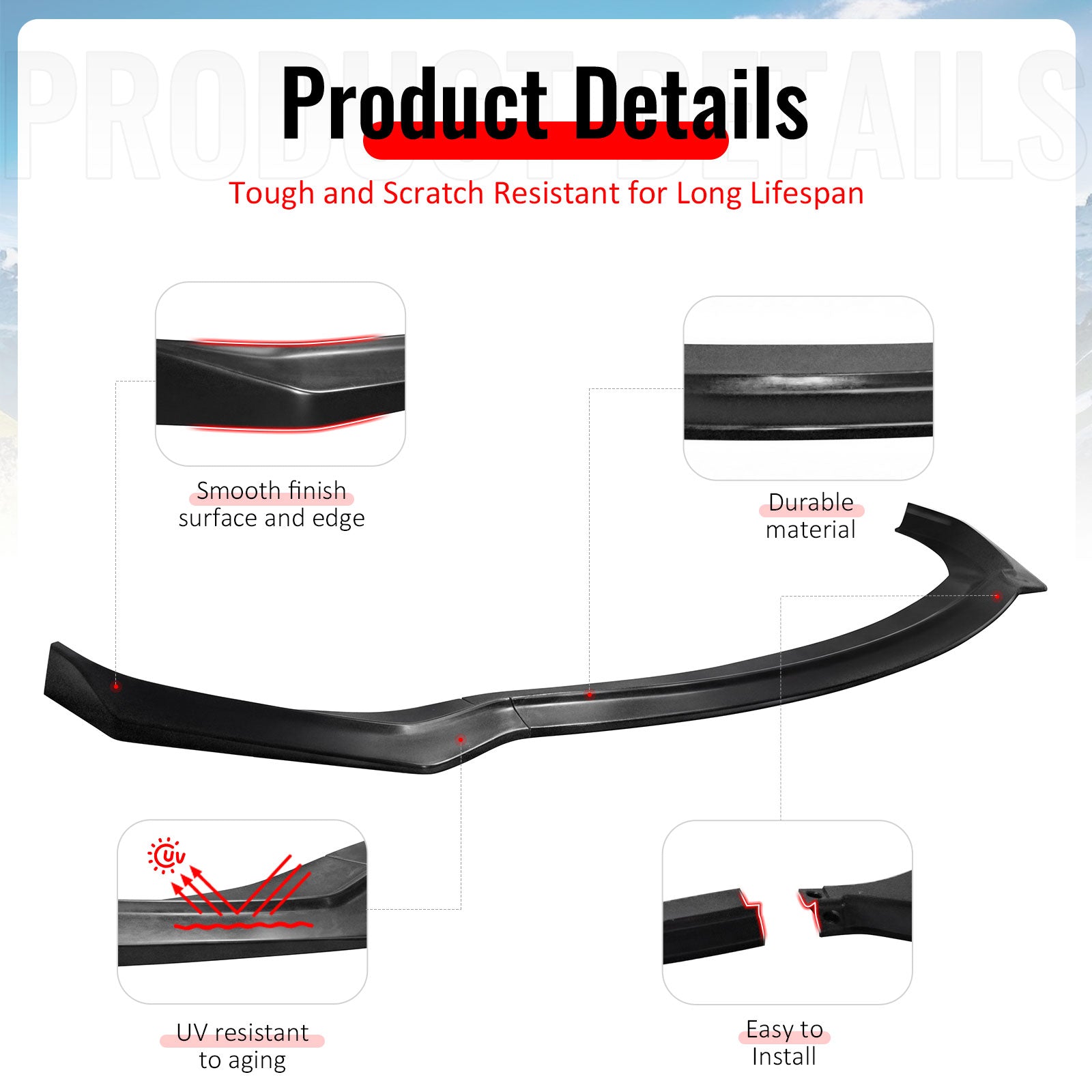 Fits 19-20 Hyundai Elantra Sedan IKON PU Front Bumper Lip Chin Spoiler Unpainted