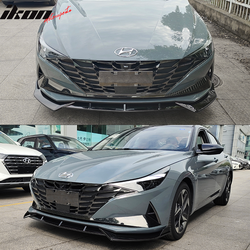 IKON MOTORSPORTS, Front Bumper Lip Compatible With 2021-2023 Hyundai Elantra 4-Door Sedan, PP Polypropylene 3PC Chin Spoiler Body Kit Splitter