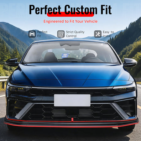 IKON MOTORSPORTS Front Bumper Lip, Compatible with 2024-2026 Hyundai Elantra N & N Line, IKON Style Gloss Black ABS Plastic Add-on Air Dam Chin Spoiler Protector Splitter 3PCS